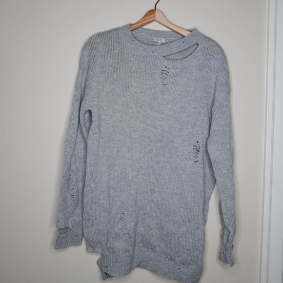 Tobi Dresses & Skirts - Heather Grey Kim Distressed Sweater Dress